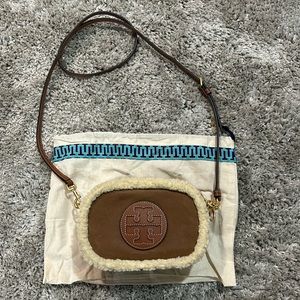 Tori Burch suede/shearling crossbody